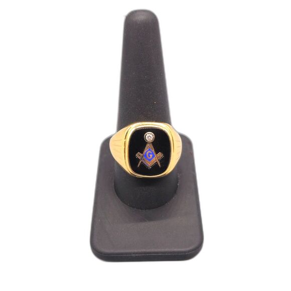 14KT YELLOW GOLD 8.30G DIAMOND 0.04CTW & ONYX RING SIZE 11 (162216-1 )